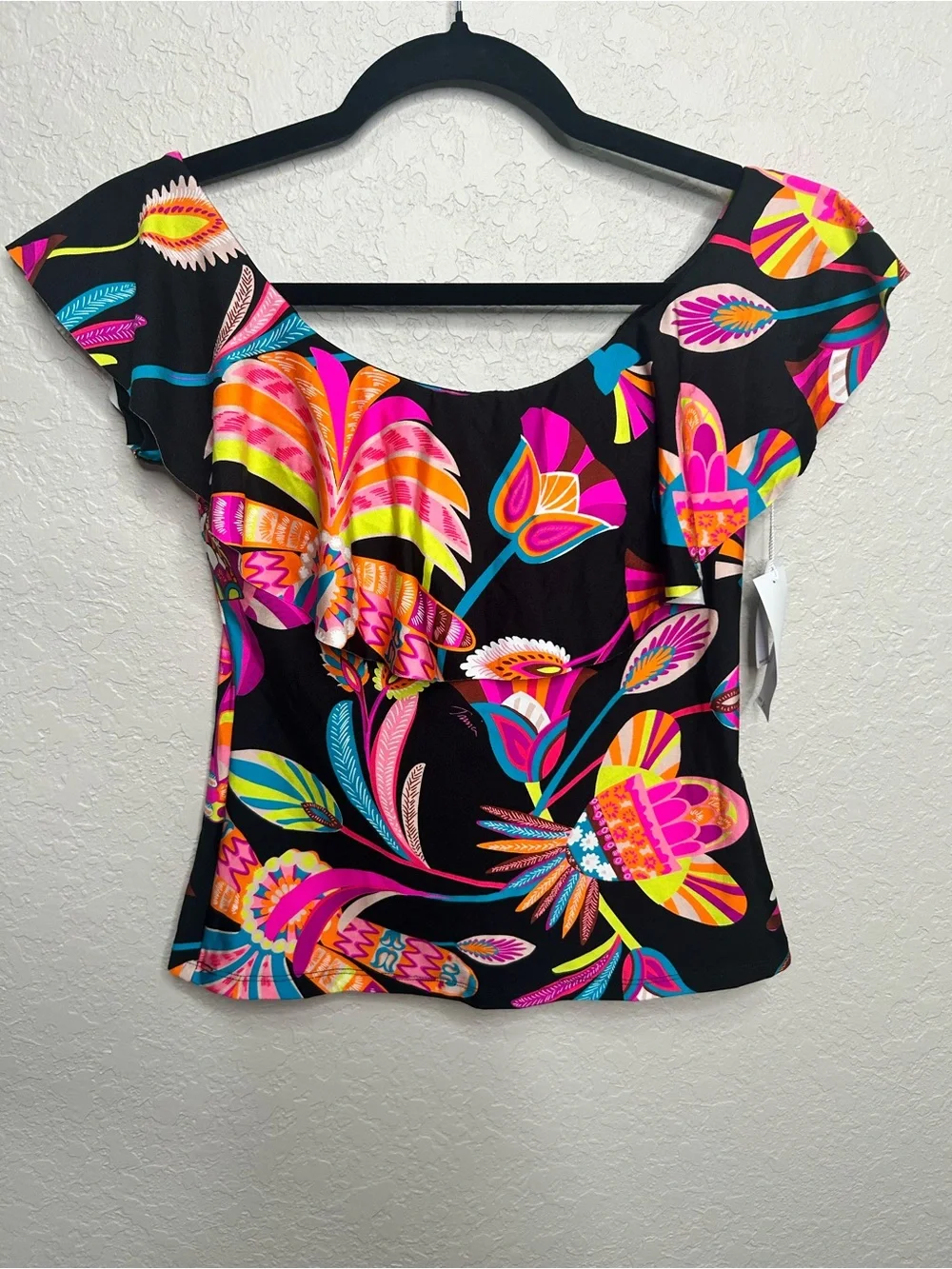 Trina Turk Swim & Spa Tropical Floral Ruffle Tankini Top Size 6 NWT - Picture 2 of 8